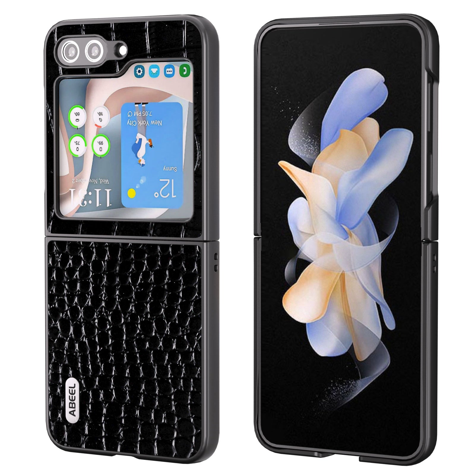 Pouzdro na telefon ABEEL pro Samsung Galaxy Z Flip5 5G s texturou krokodýl Zadní kryt na PC z pravé hovězí kůže Pouzdro na telefon ABEEL pro Samsung Galaxy Z Flip5 5G s texturou krokodýl Zadní kryt na PC z pravé hovězí kůže